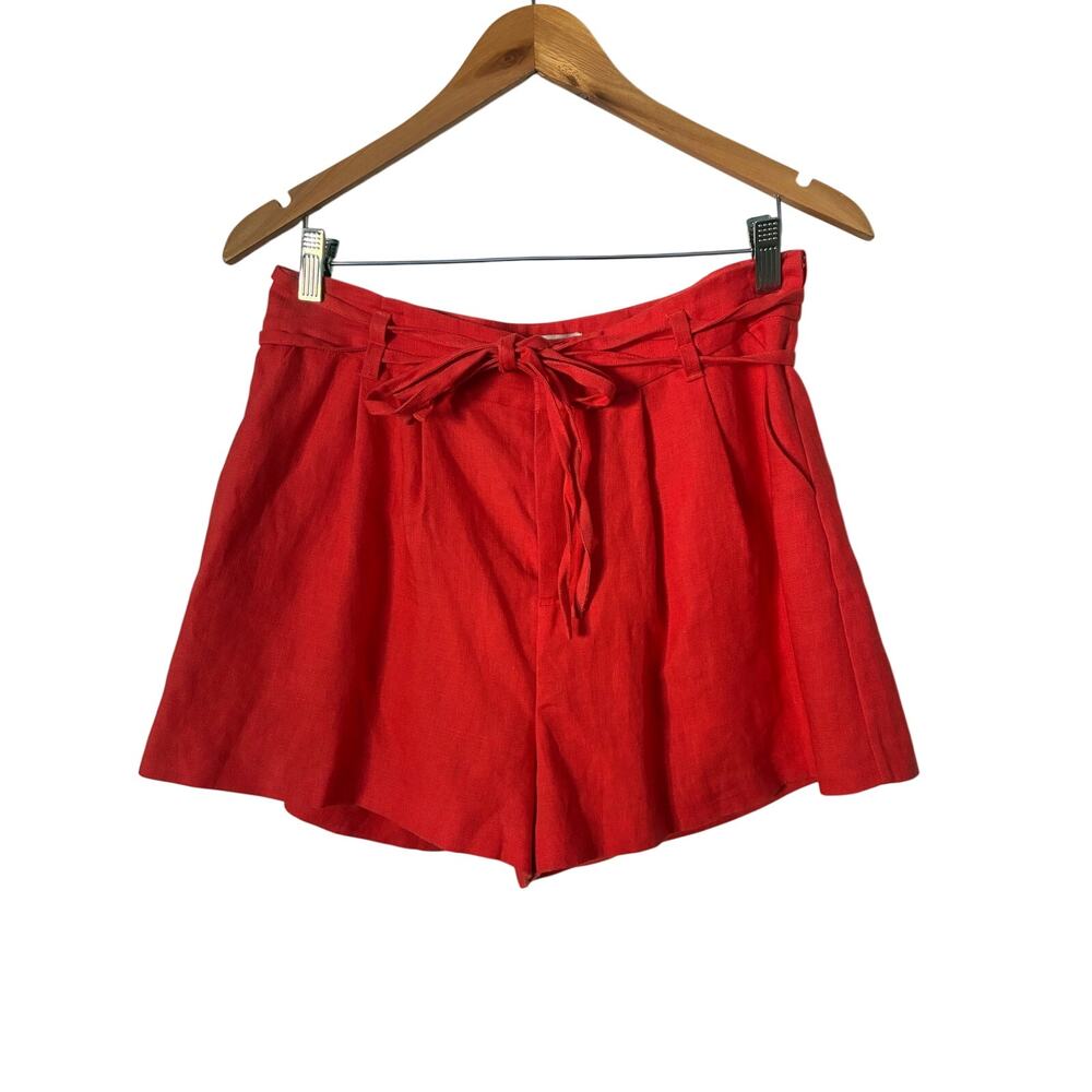 Joie Bright Orange 100% Linen Dress Pants Pleated Front Size 8